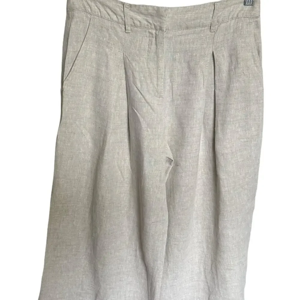 Reformation Neutral Asher Trousers Linen Wide Leg Relaxed Fit Beige Size 2